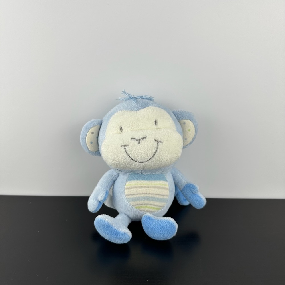 The Children's Place Rare Blue White Polka Dot Monkey 7" Plush Rattle Inside